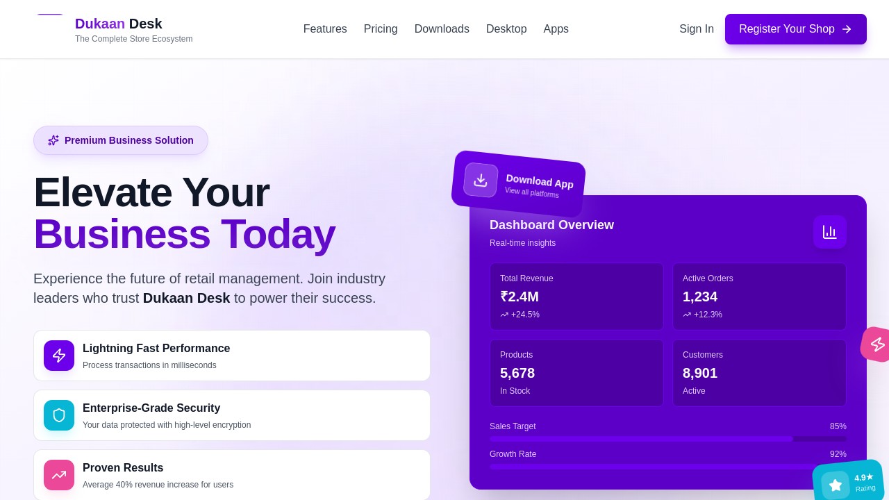 Screenshot of Dukaan Desk website