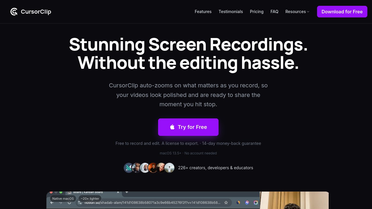 Screenshot of CursorClip website