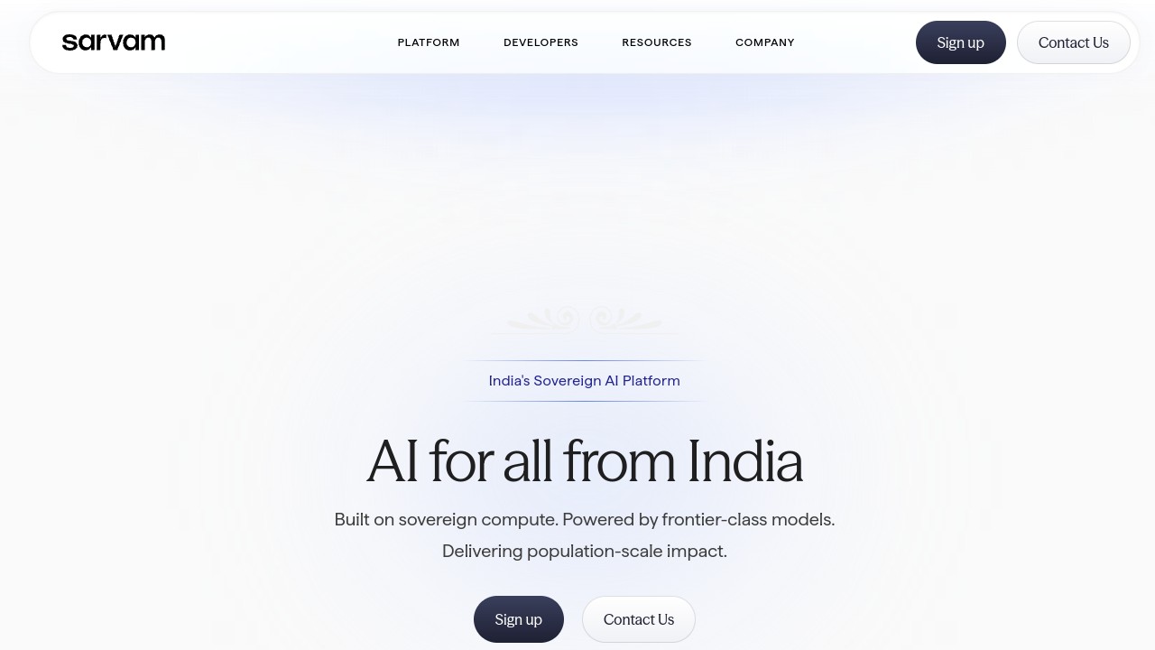 Screenshot of Sarvam website
