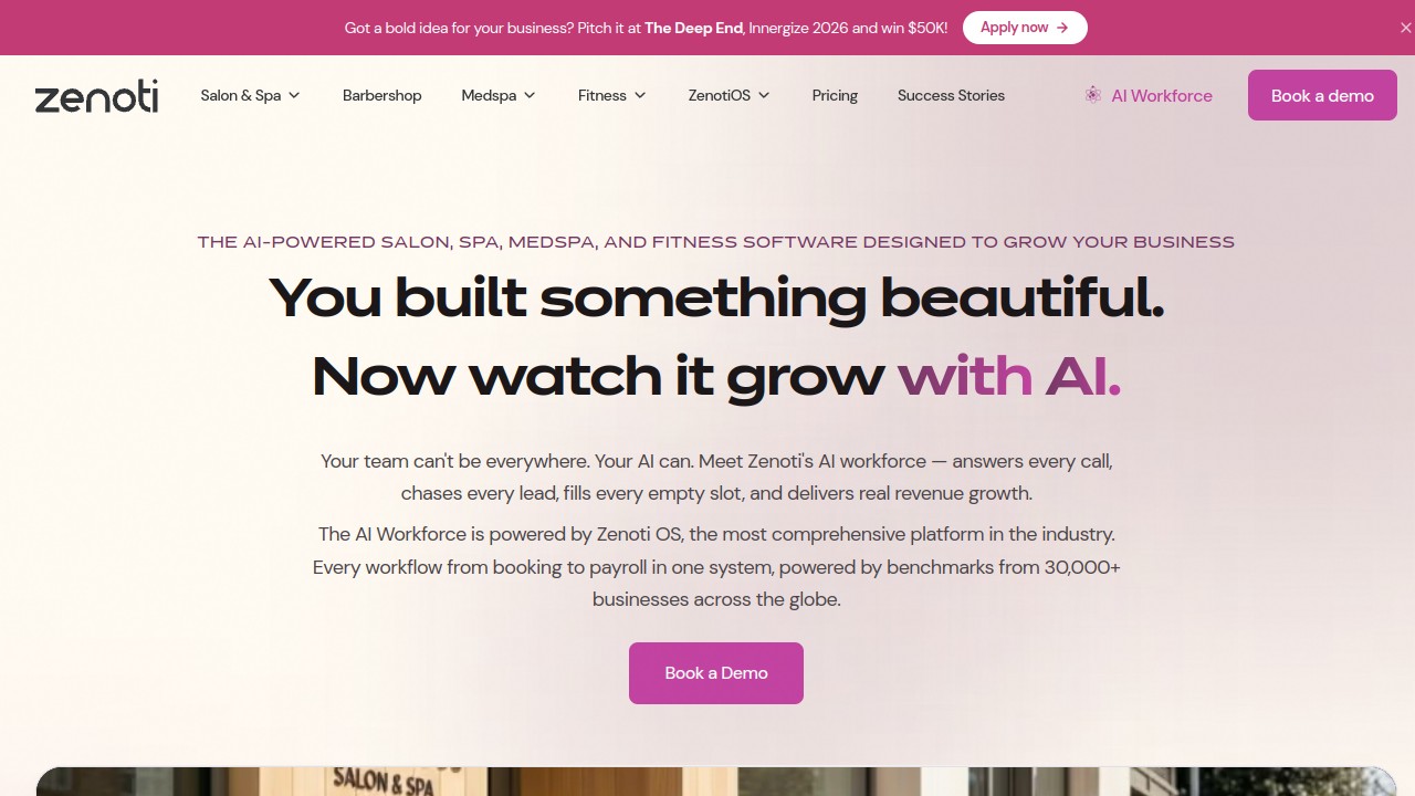 Screenshot of Zenoti website