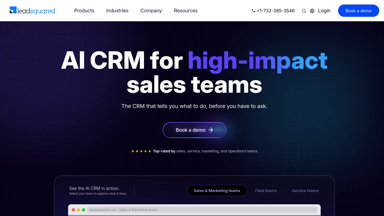 Screenshot of leadsquared website