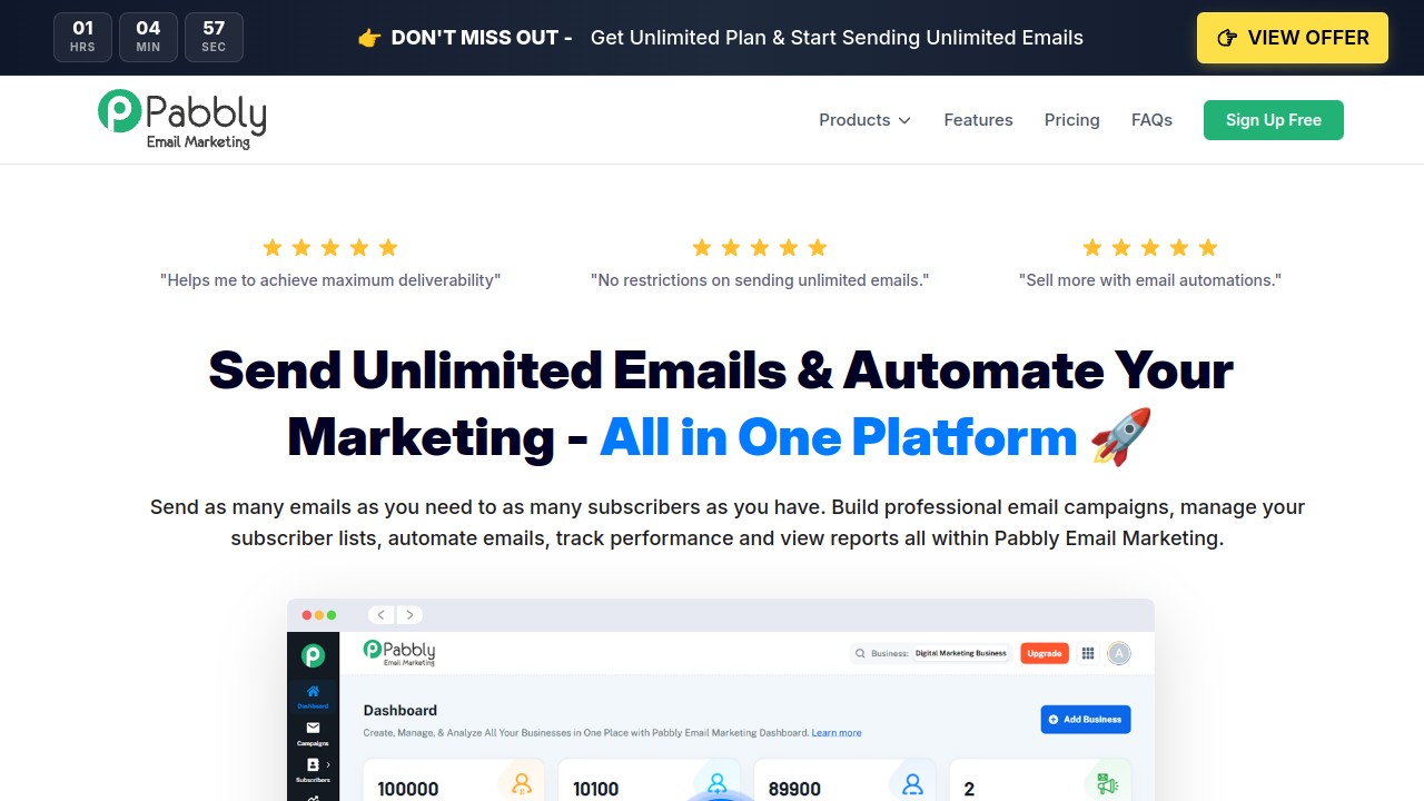Screenshot of Pabbly Email Marketing website