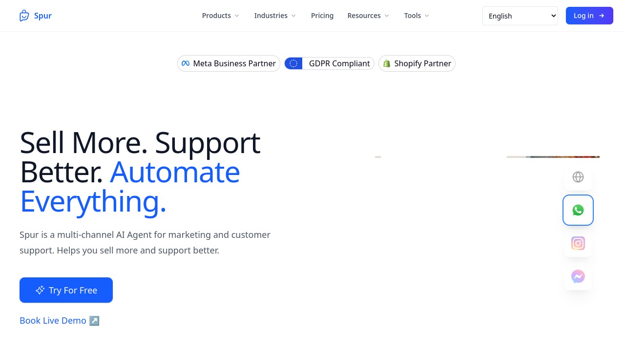 Screenshot of Spur website