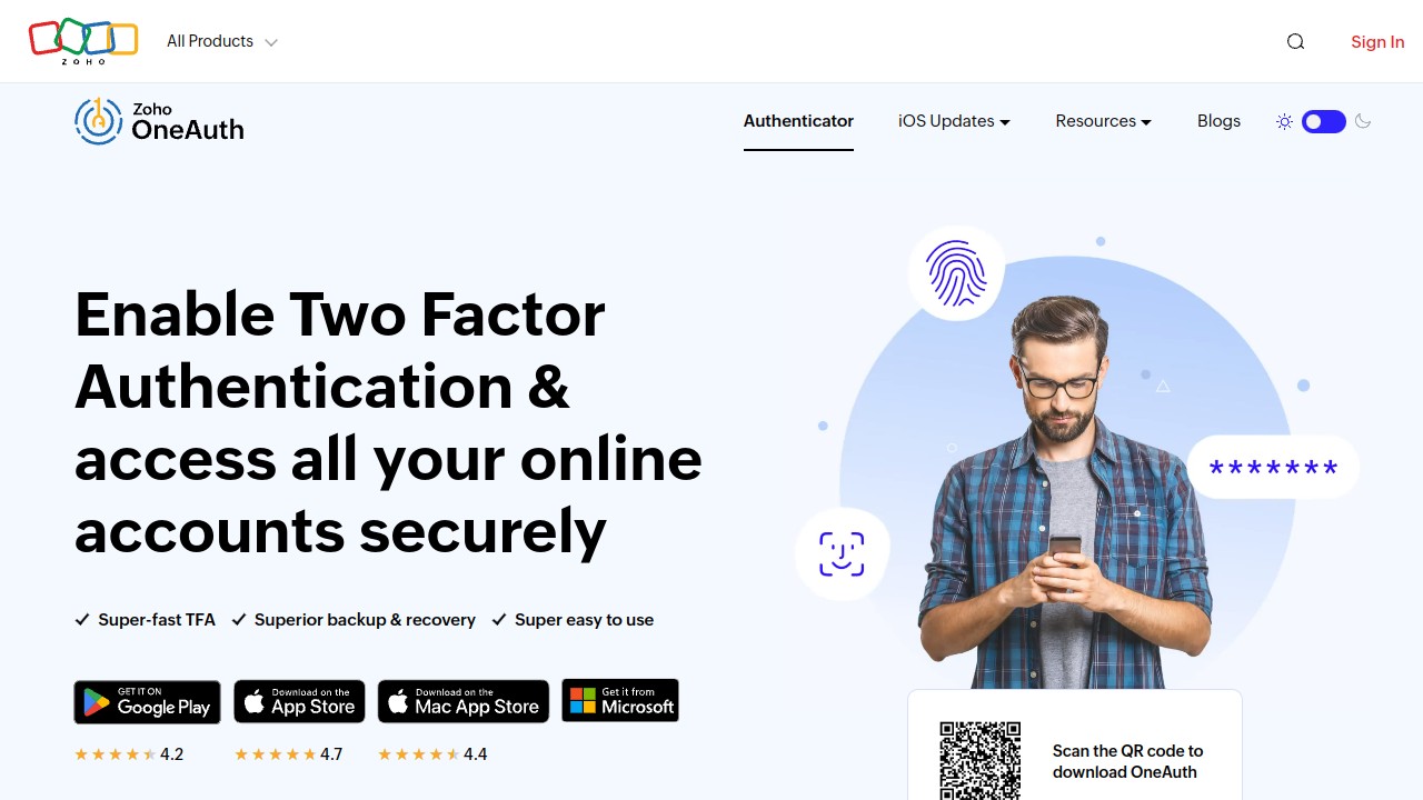 Screenshot of Zoho Auth website