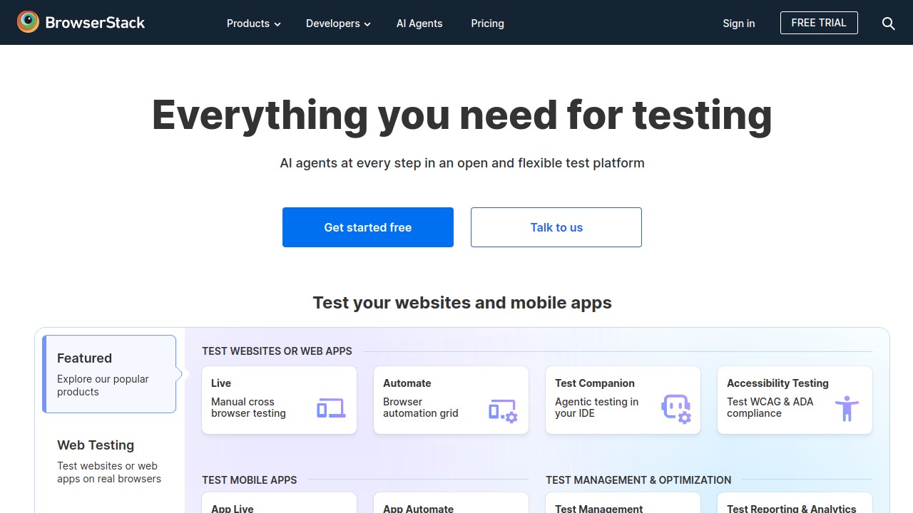 Screenshot of BrowserStack website