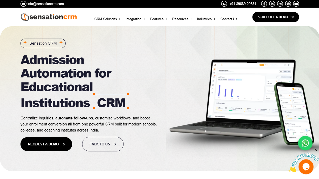 Screenshot of Sensation CRM - Admission Automation for Edtech website