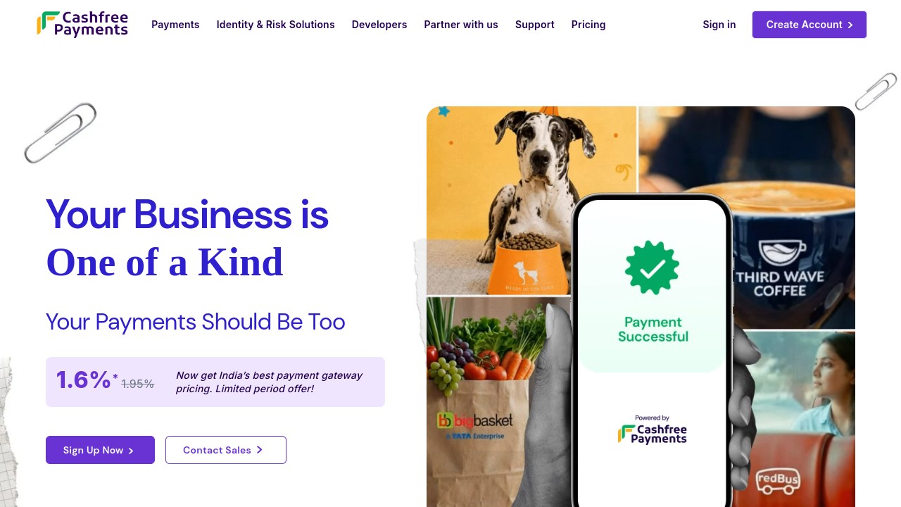 Screenshot of Cashfree Payments website