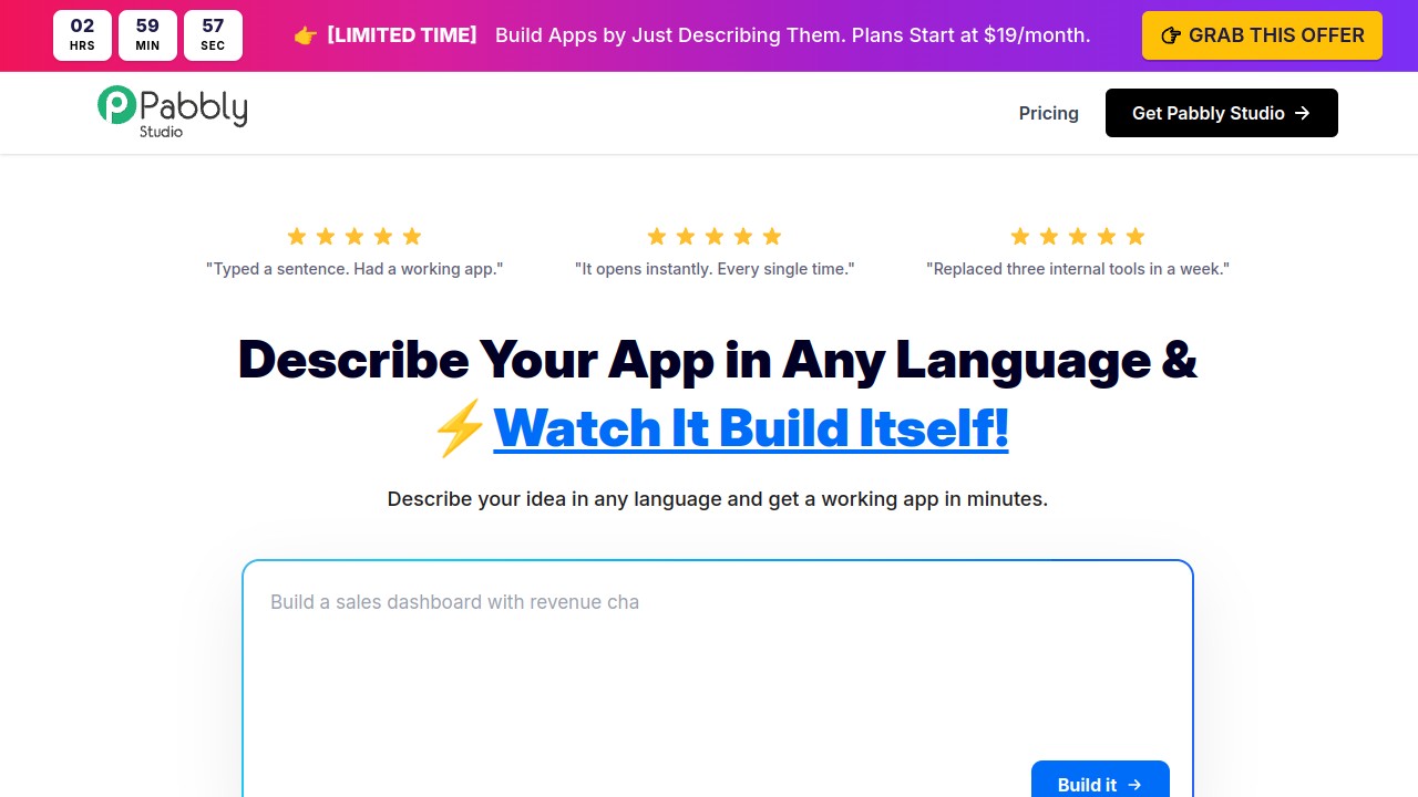 Screenshot of Pabbly Studio website