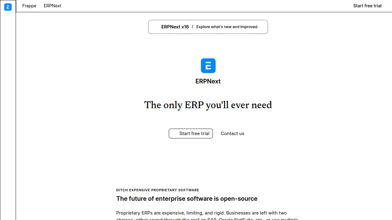 Screenshot of ERPNext website