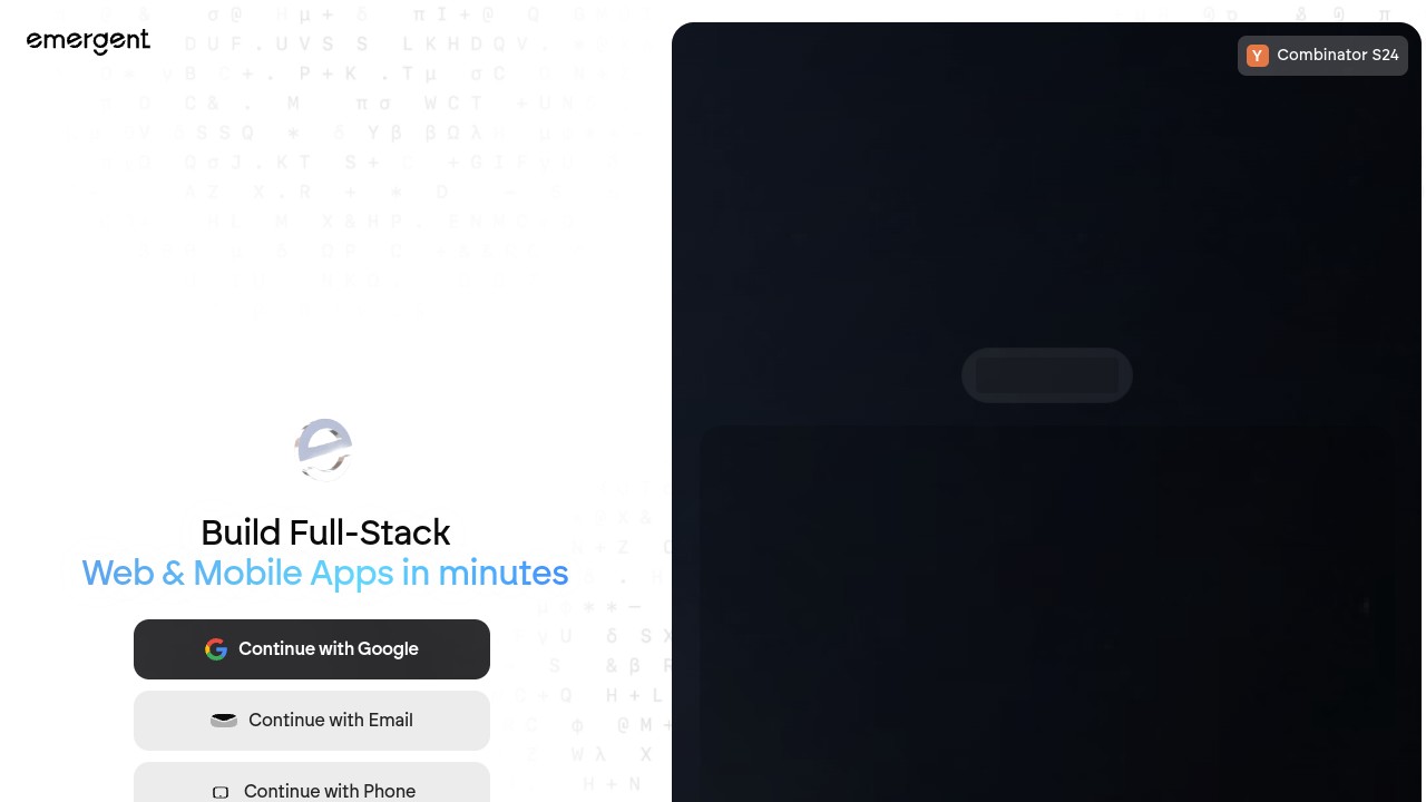 Screenshot of Emergent website