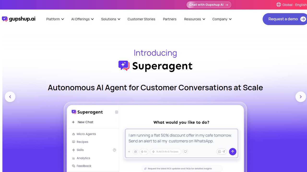 Screenshot of Gupshup website