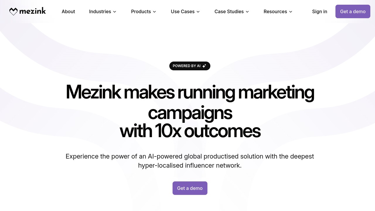 Screenshot of Mezink website