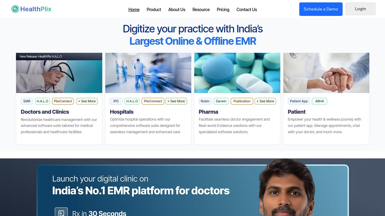Screenshot of HealthPlix website
