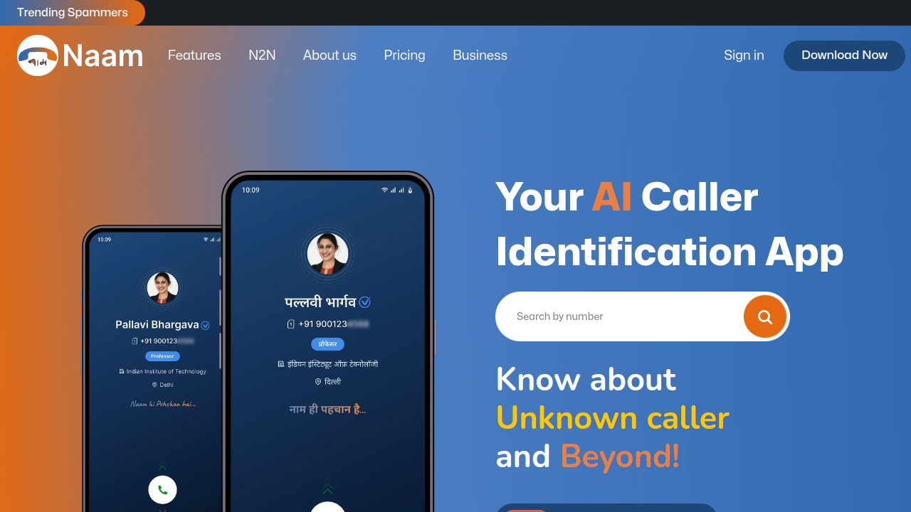 Screenshot of Naam AI website