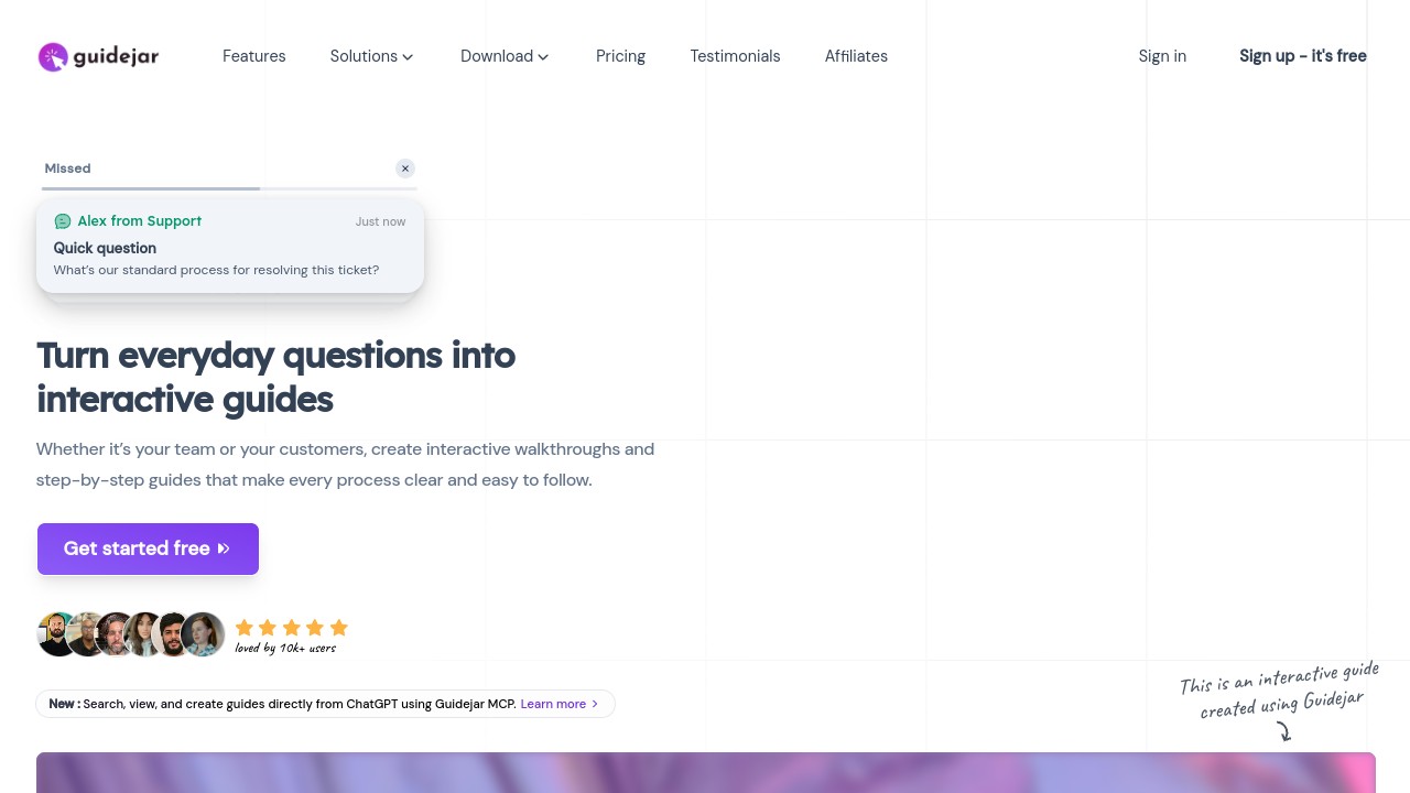 Screenshot of Guidejar website