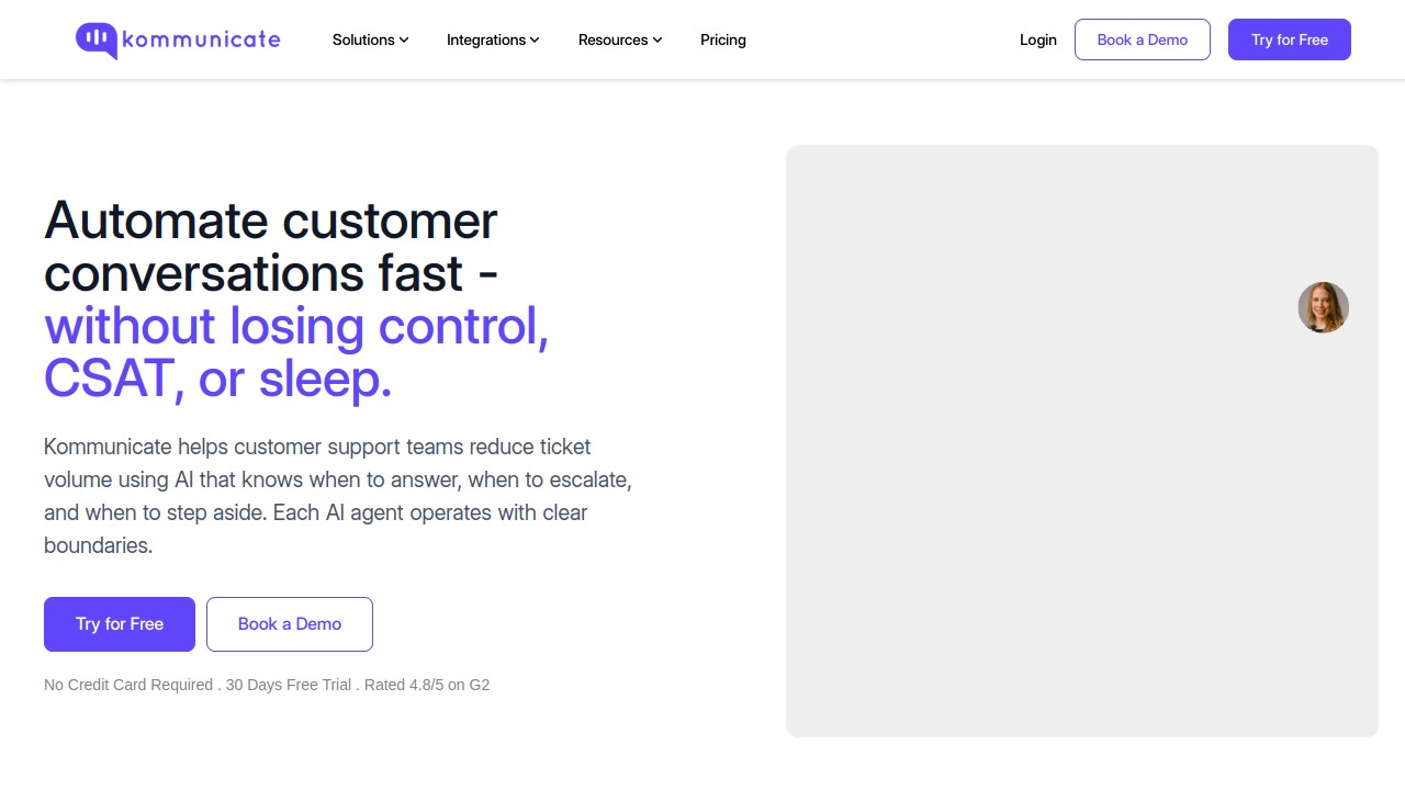 Screenshot of Kommunicate website