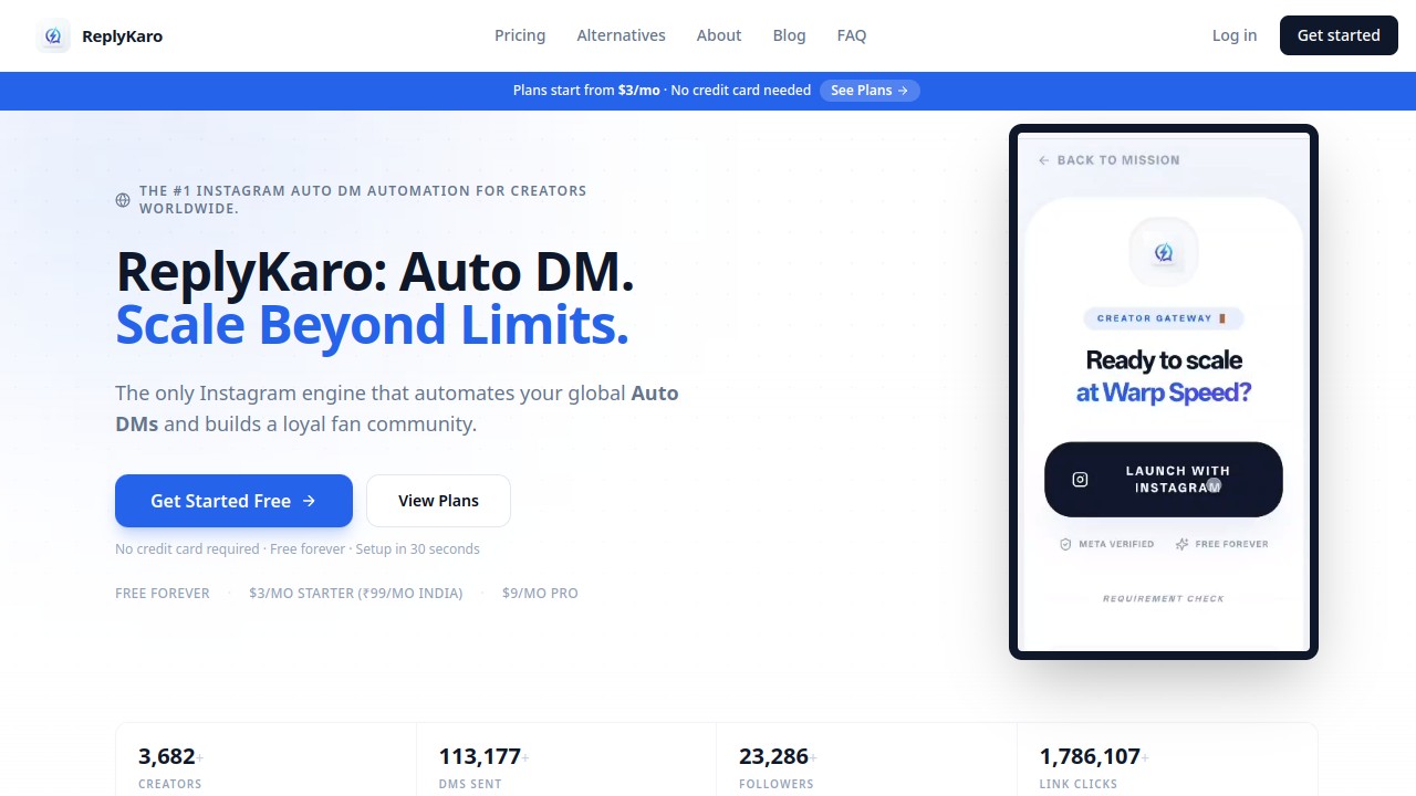 Screenshot of Reply Karo website