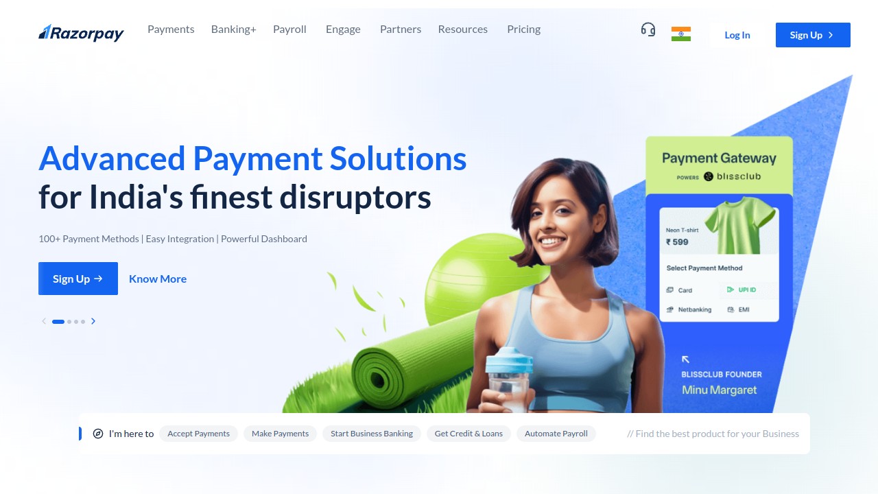 Screenshot of Razorpay website