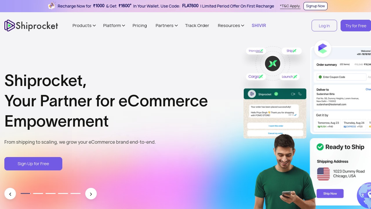 Screenshot of Shiprocket website