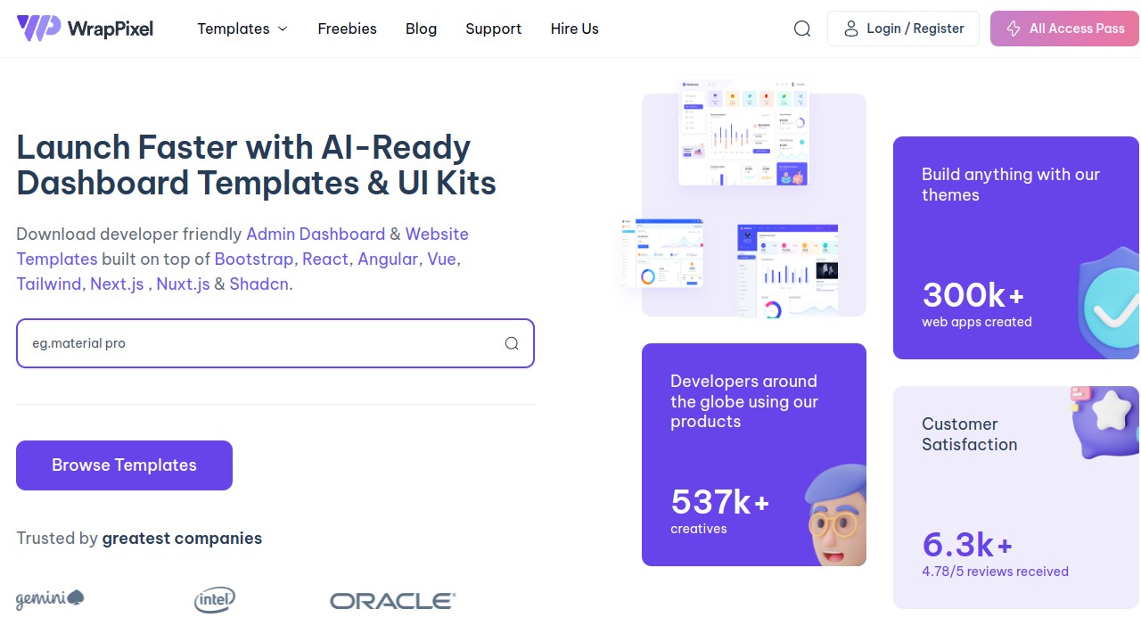 Screenshot of WrapPixel website