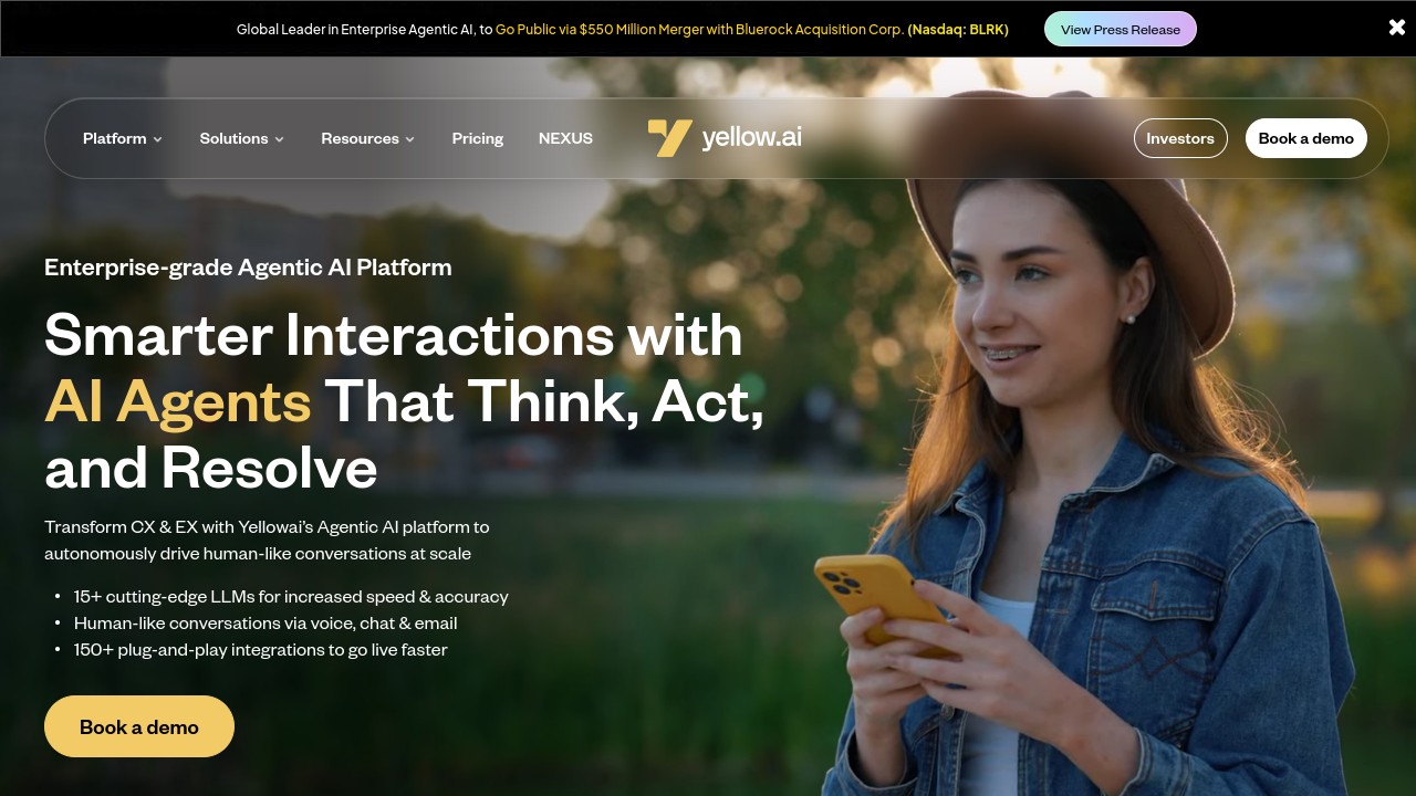 Screenshot of Yellow AI website