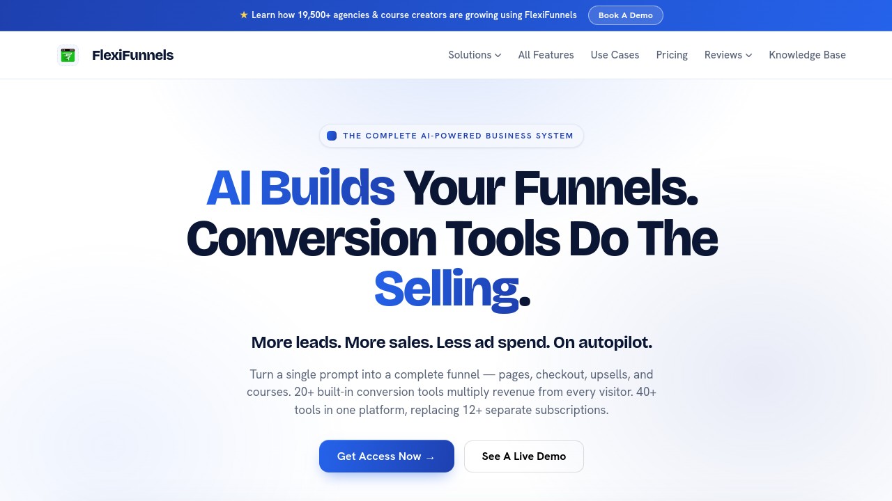 Screenshot of FlexiFunnels website