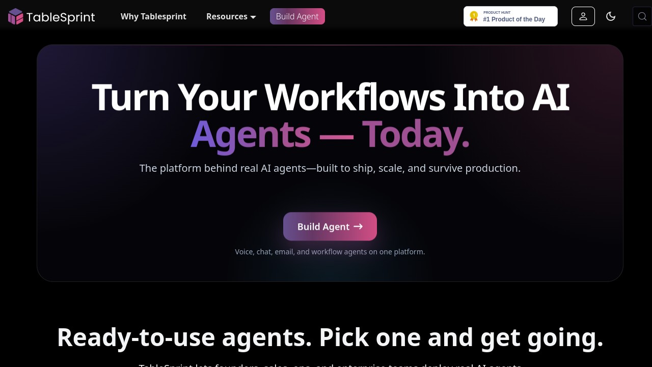 Screenshot of TableSprint website