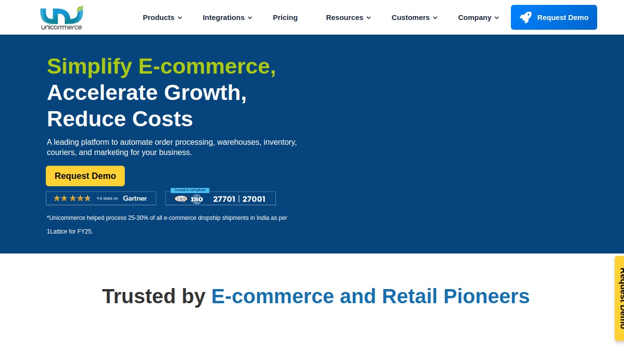 Screenshot of Unicommerce website
