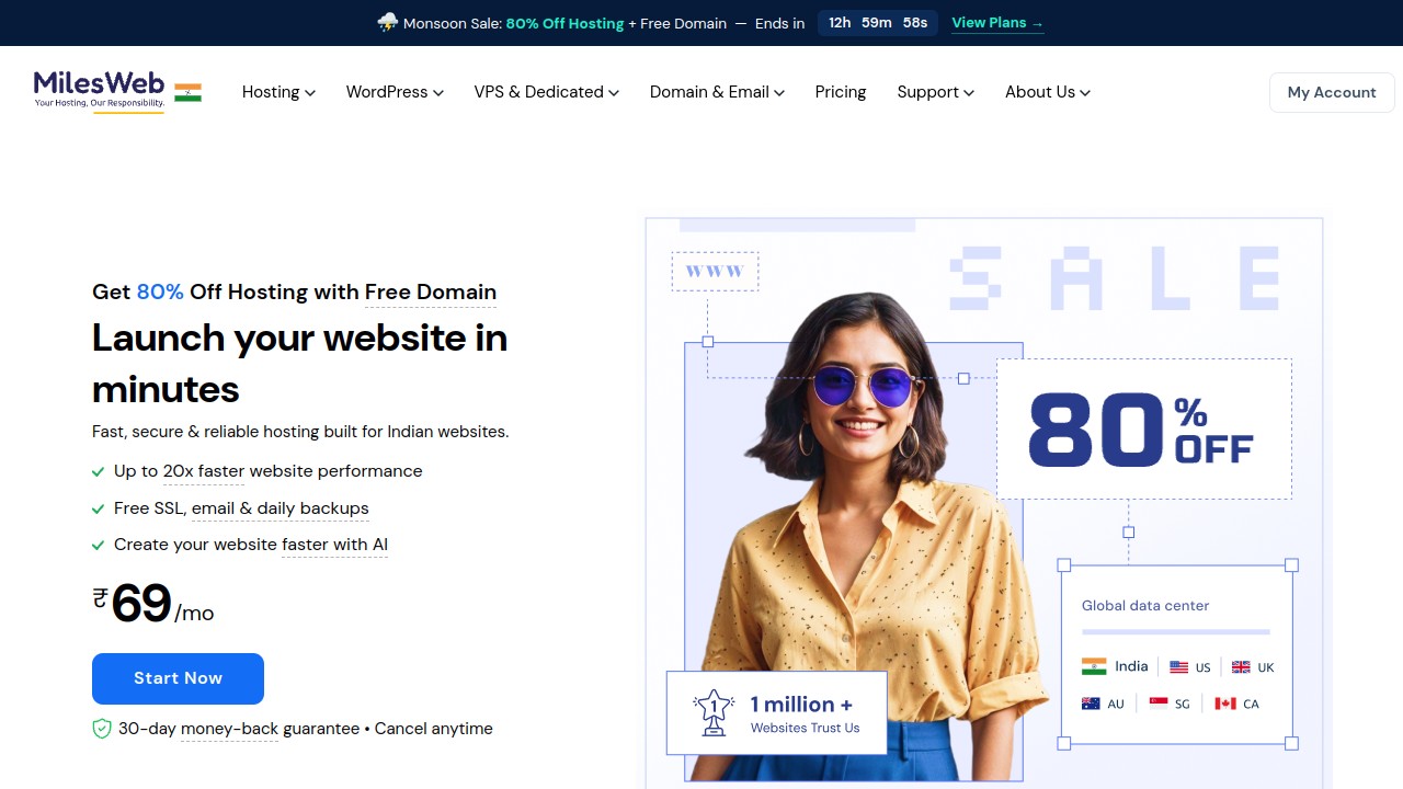 Screenshot of MilesWeb website