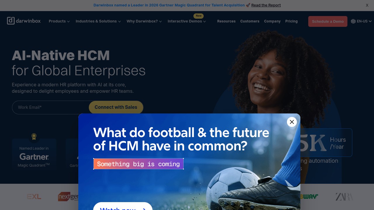 Screenshot of Darwinbox website