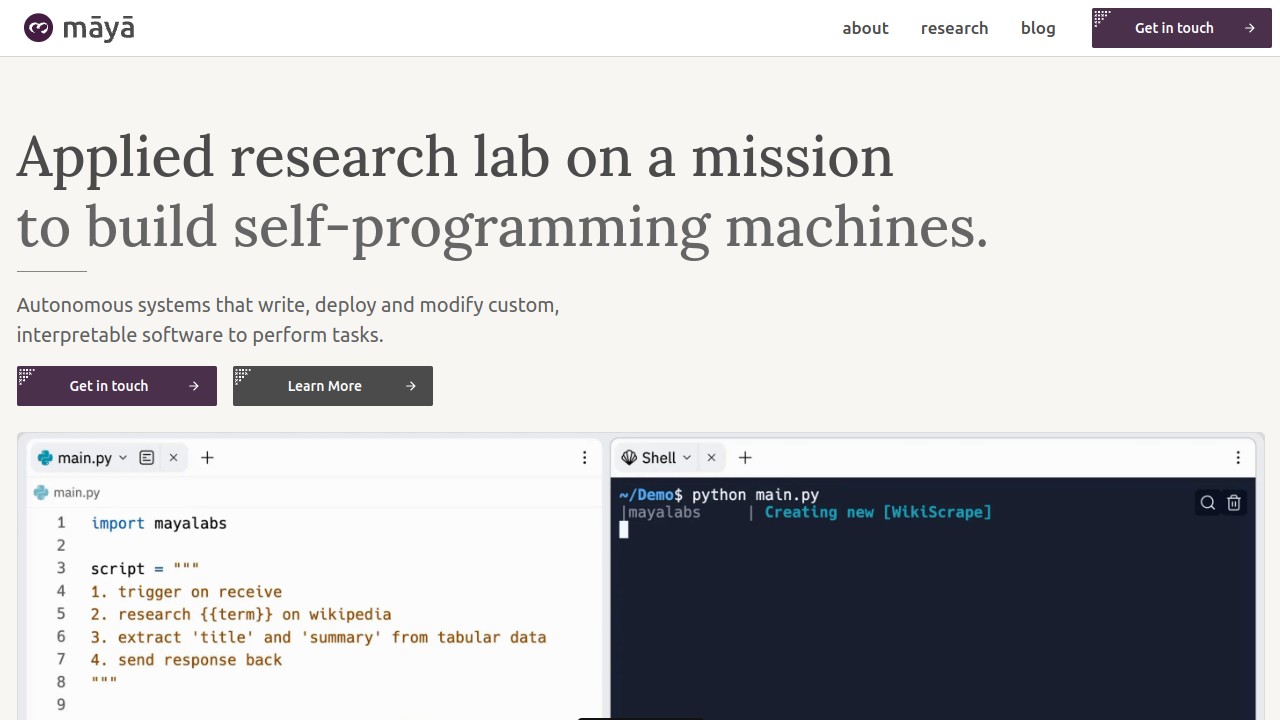 Screenshot of Maya Labs website