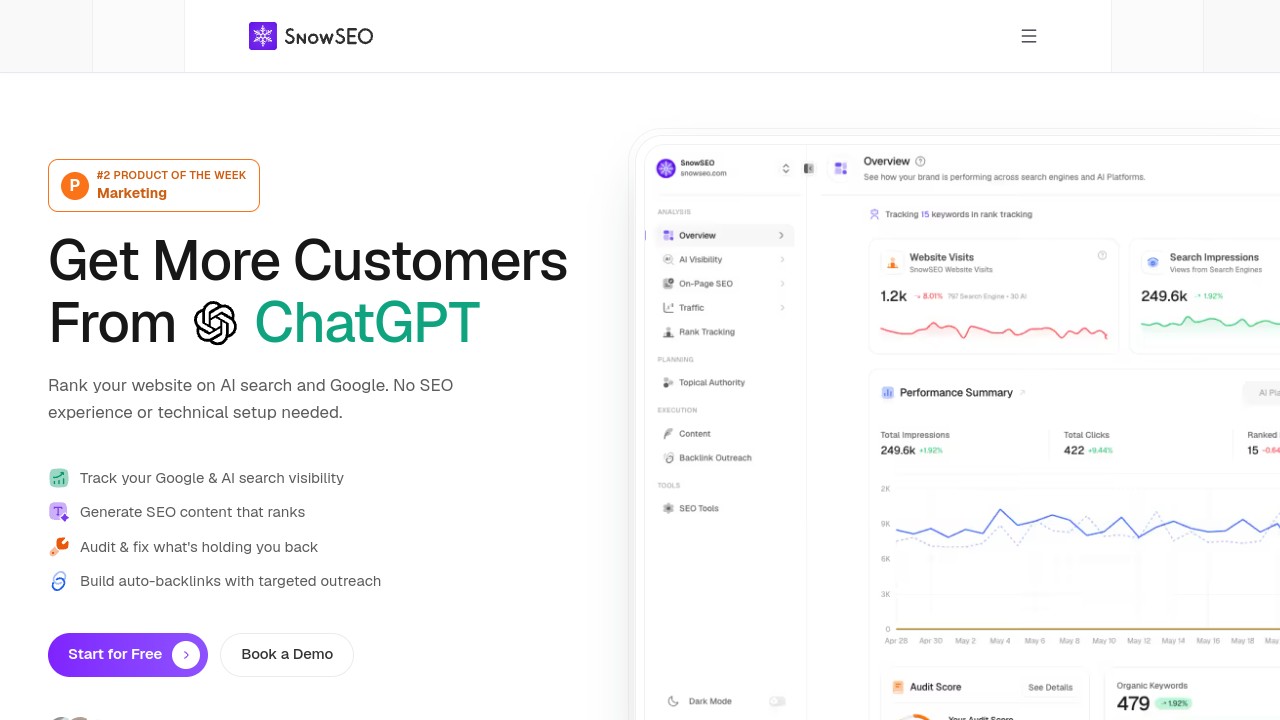 Screenshot of Snowseo website